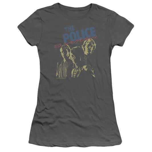 The Police Japanese Poster Junior Sheer Cap Sleeve Womens T Shirt Charcoal