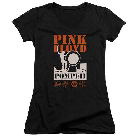 Pink Floyd Pompeii Junior Sheer Cap Sleeve V-Neck Womens T Shirt Black