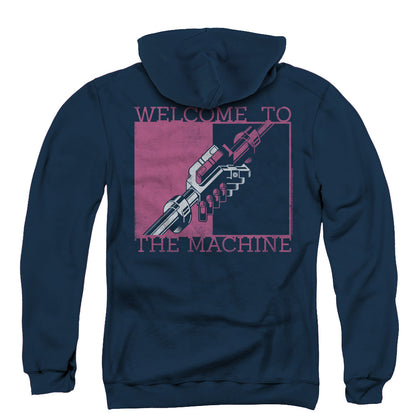 Pink Floyd Welcome To The Machine Back Print Zipper Mens Hoodie Navy Blue