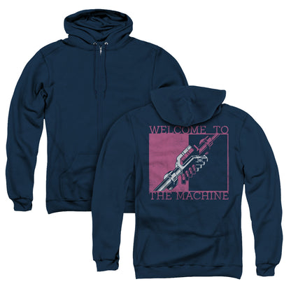 Pink Floyd Welcome To The Machine Back Print Zipper Mens Hoodie Navy Blue