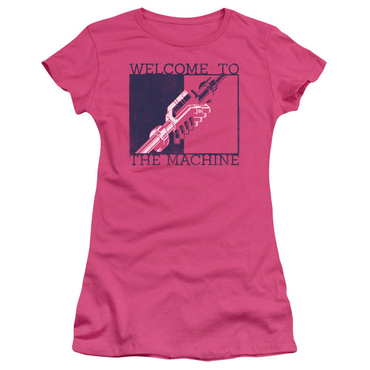 Pink Floyd Welcome To The Machine 2 Junior Sheer Cap Sleeve Womens T Shirt Hot Pink