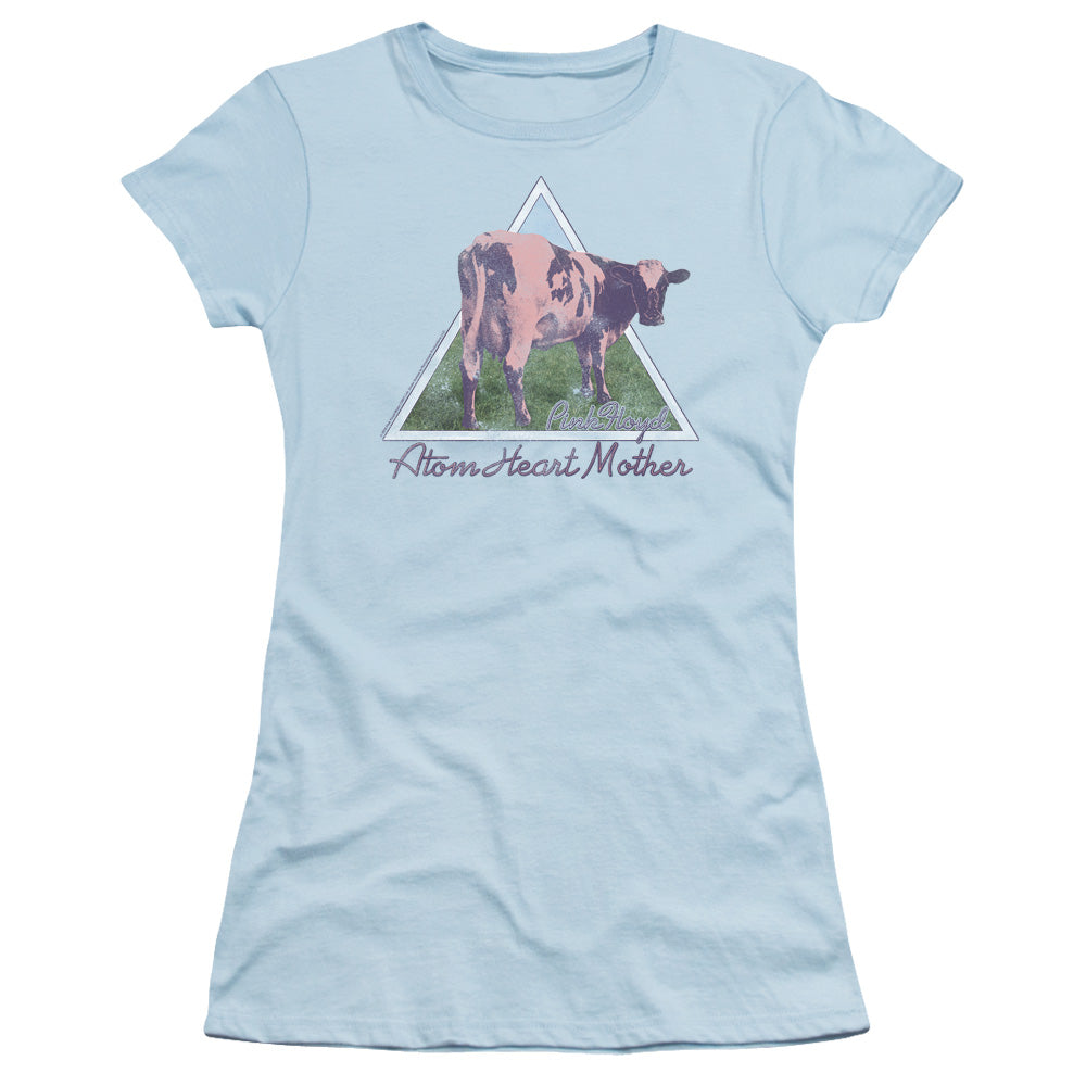 Pink Floyd Atom Mother Heart Pyramid Junior Sheer Cap Sleeve Womens T Shirt Light Blue