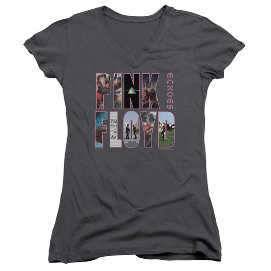 Pink Floyd Cover Junior Sheer Cap Sleeve V-Neck Womens T Shirt Charcoal