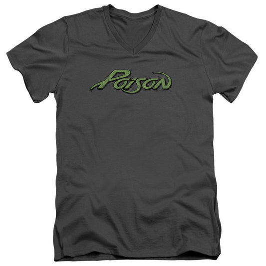 Poison Poison Logo Mens Slim Fit V-Neck T Shirt Charcoal