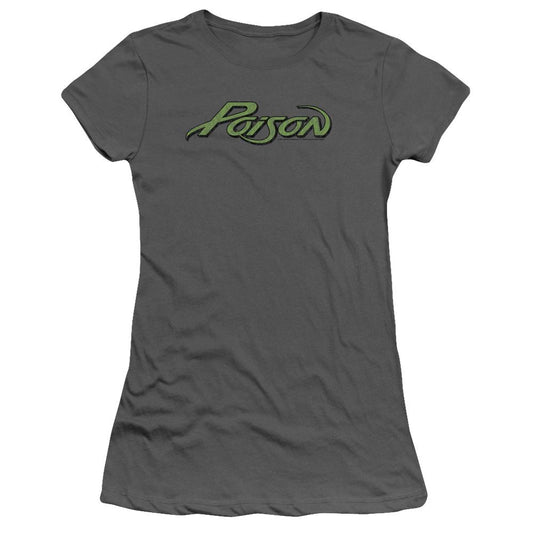 Poison Poison Logo Junior Sheer Cap Sleeve Womens T Shirt Charcoal