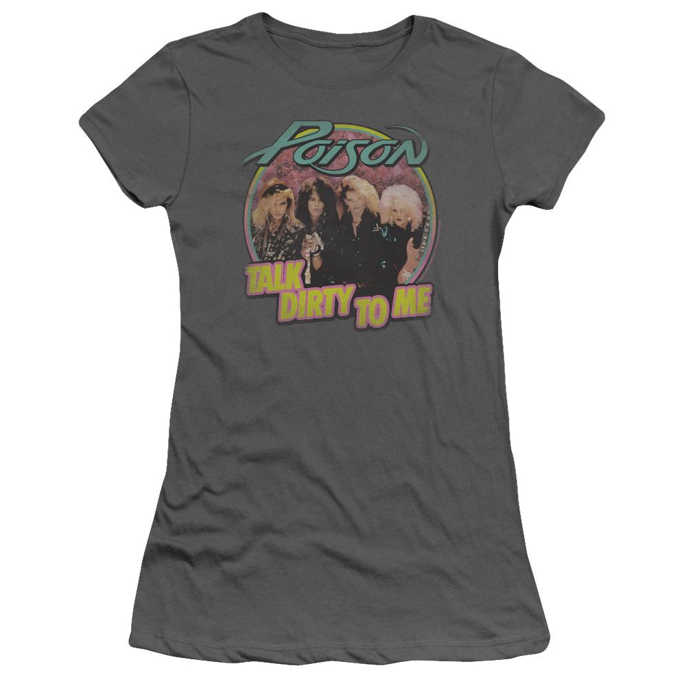 Poison Band Talk Dirty To Me Junior Sheer Cap Sleeve Womens T Shirt Charcoal
