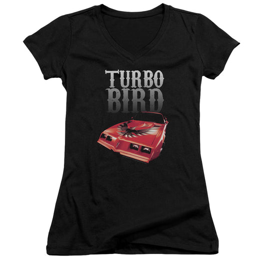 Pontiac Turbo Bird Junior Sheer Cap Sleeve V Neck Womens T Shirt Black