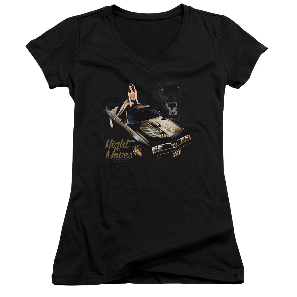 Pontiac Night Moves Junior Sheer Cap Sleeve V Neck Womens T Shirt Black