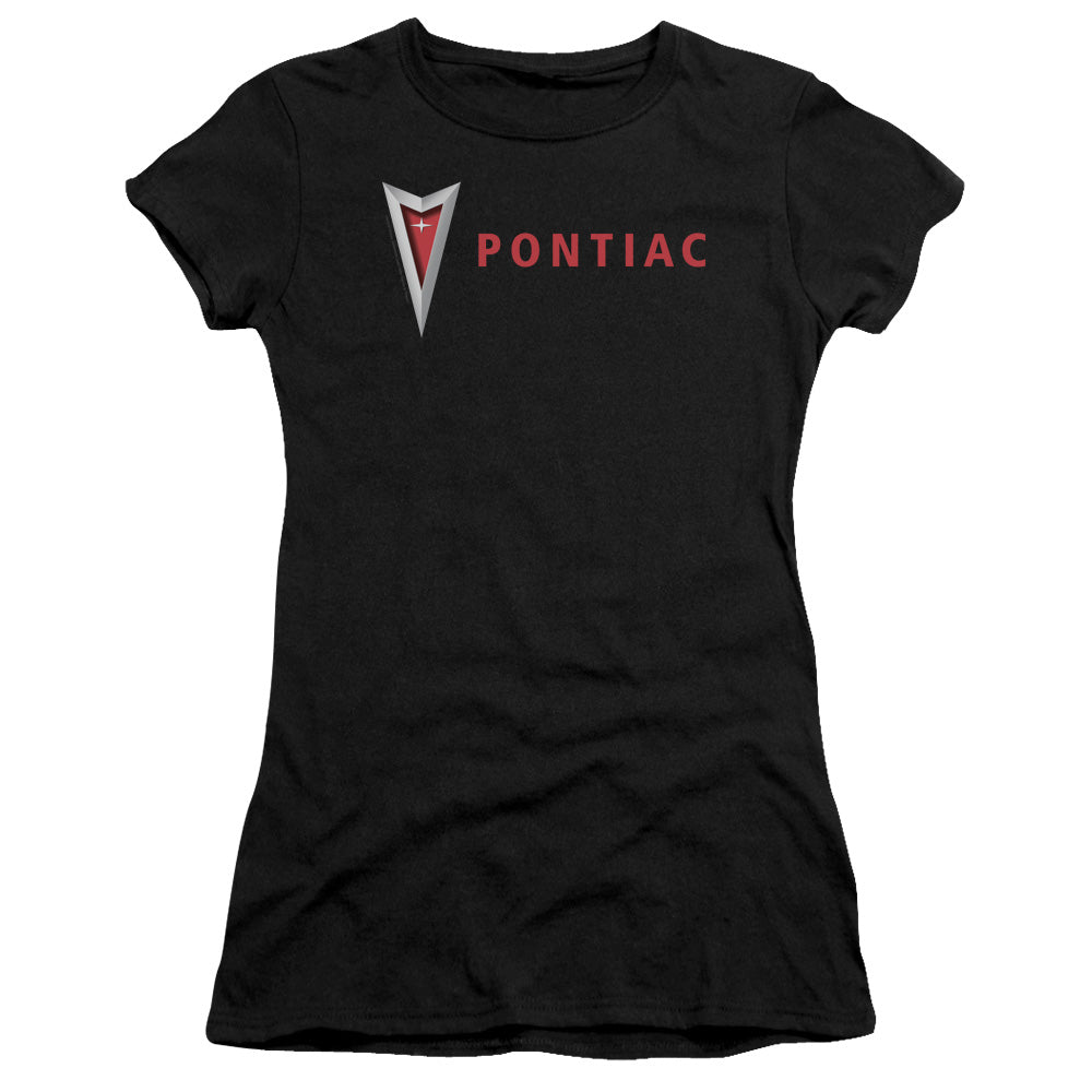 Pontiac Modern Pontiac Arrowhead Junior Sheer Cap Sleeve Womens T Shirt Black