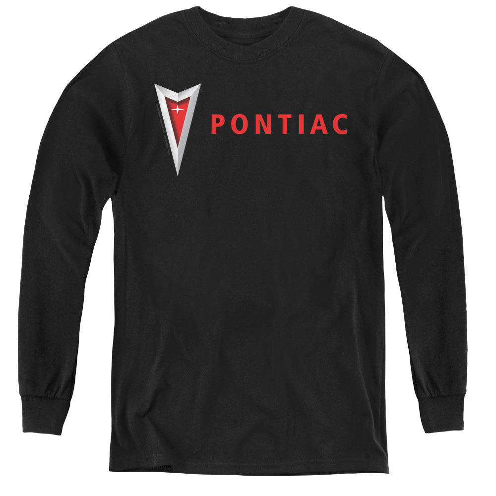 Pontiac Modern Pontiac Arrowhead Long Sleeve Kids Youth T Shirt Black