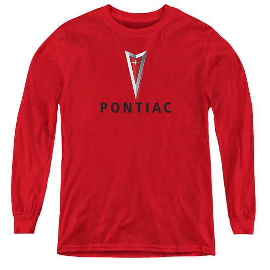 Pontiac Centered Arrowhead Long Sleeve Kids Youth T Shirt Red