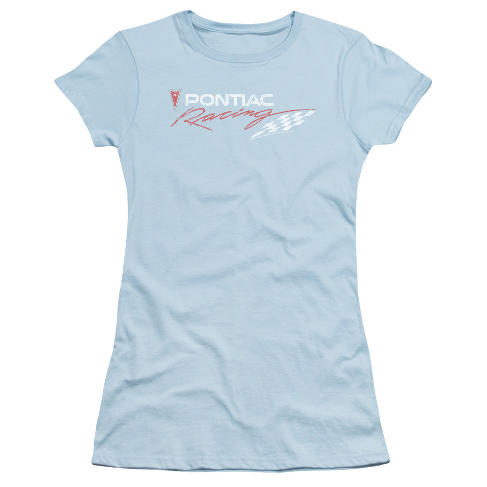 Pontiac Pontiac Racing Rough Hewn Junior Sheer Cap Sleeve Womens T Shirt Light Blue