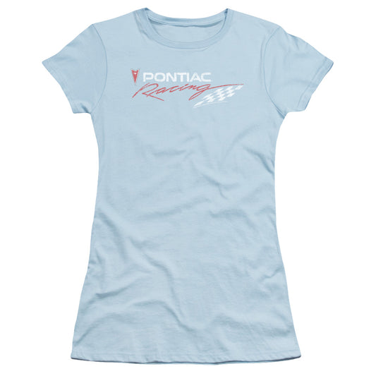 Pontiac Pontiac Racing Rough Hewn Junior Sheer Cap Sleeve Womens T Shirt Light Blue