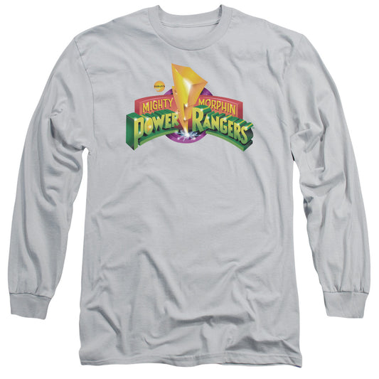 Power Rangers Mighty Morphin Power Rangers Logo Mens Long Sleeve Shirt Silver