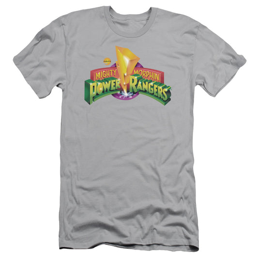 Power Rangers Mighty Morphin Power Rangers Logo Slim Fit Mens T Shirt Silver