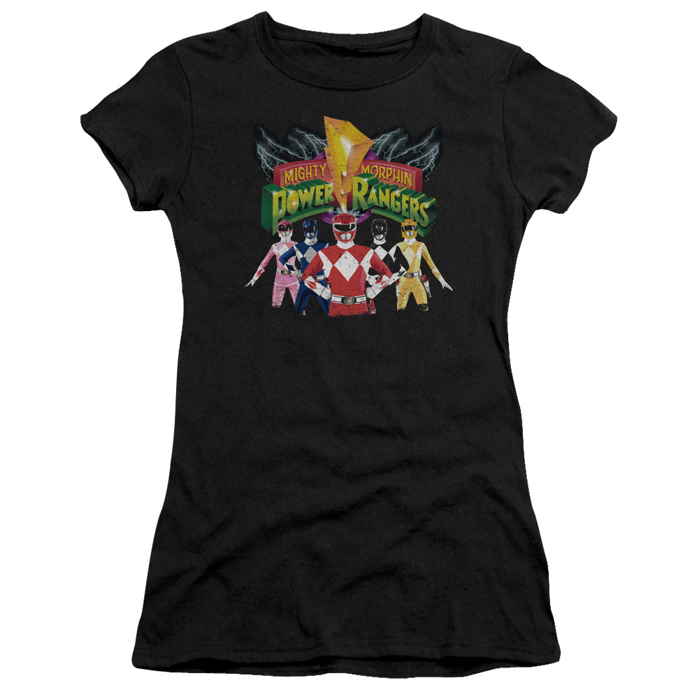 Power Rangers Rangers Unite Junior Sheer Cap Sleeve Womens T Shirt Black