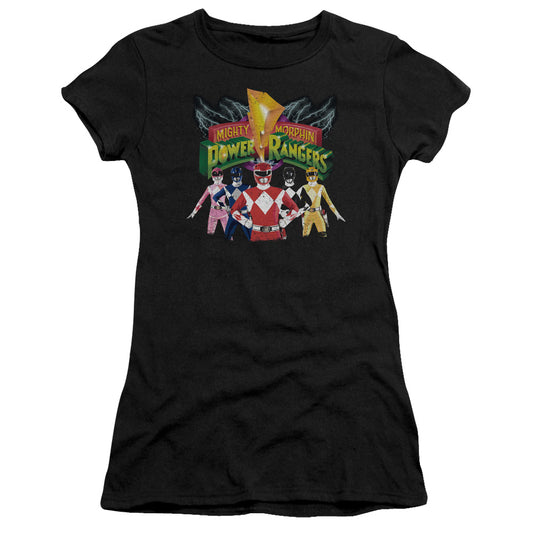 Power Rangers Rangers Unite Junior Sheer Cap Sleeve Womens T Shirt Black