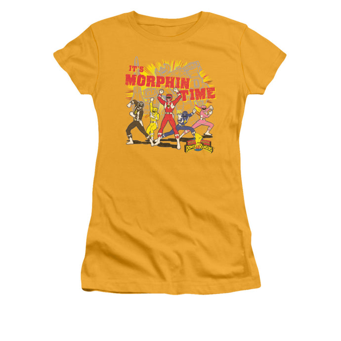 Power Rangers Morphin Time Junior Sheer Cap Sleeve Womens T Shirt Gold