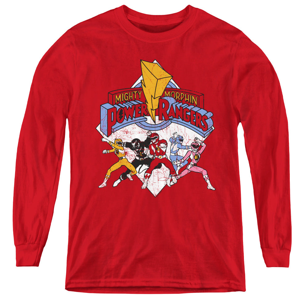 Power Rangers Retro Rangers Long Sleeve Kids Youth T Shirt Red