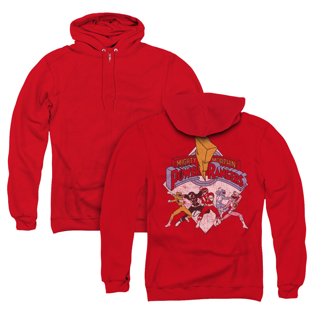 Power Rangers Retro Rangers Back Print Zipper Mens Hoodie Red