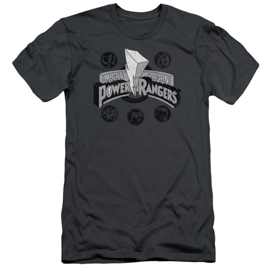 Power Rangers Power Coins Slim Fit Mens T Shirt Charcoal