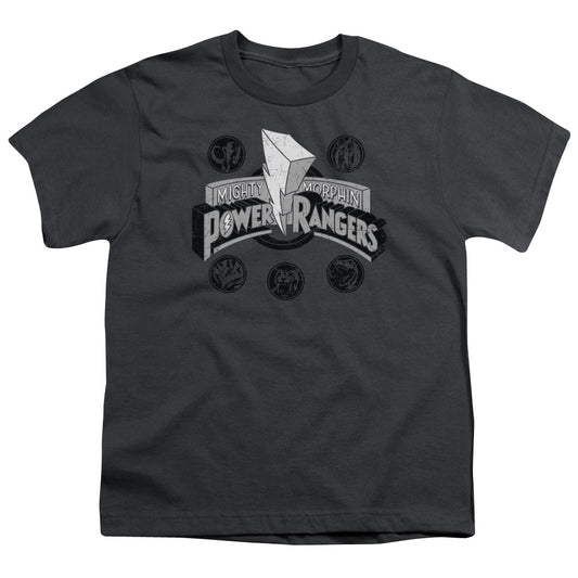 Power Rangers Power Coins Kids Youth T Shirt Charcoal