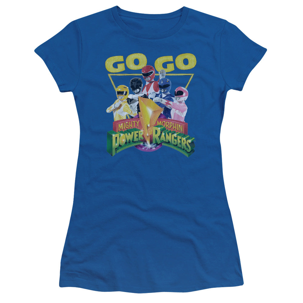 Power Rangers Go Go Junior Sheer Cap Sleeve Womens T Shirt Royal Blue