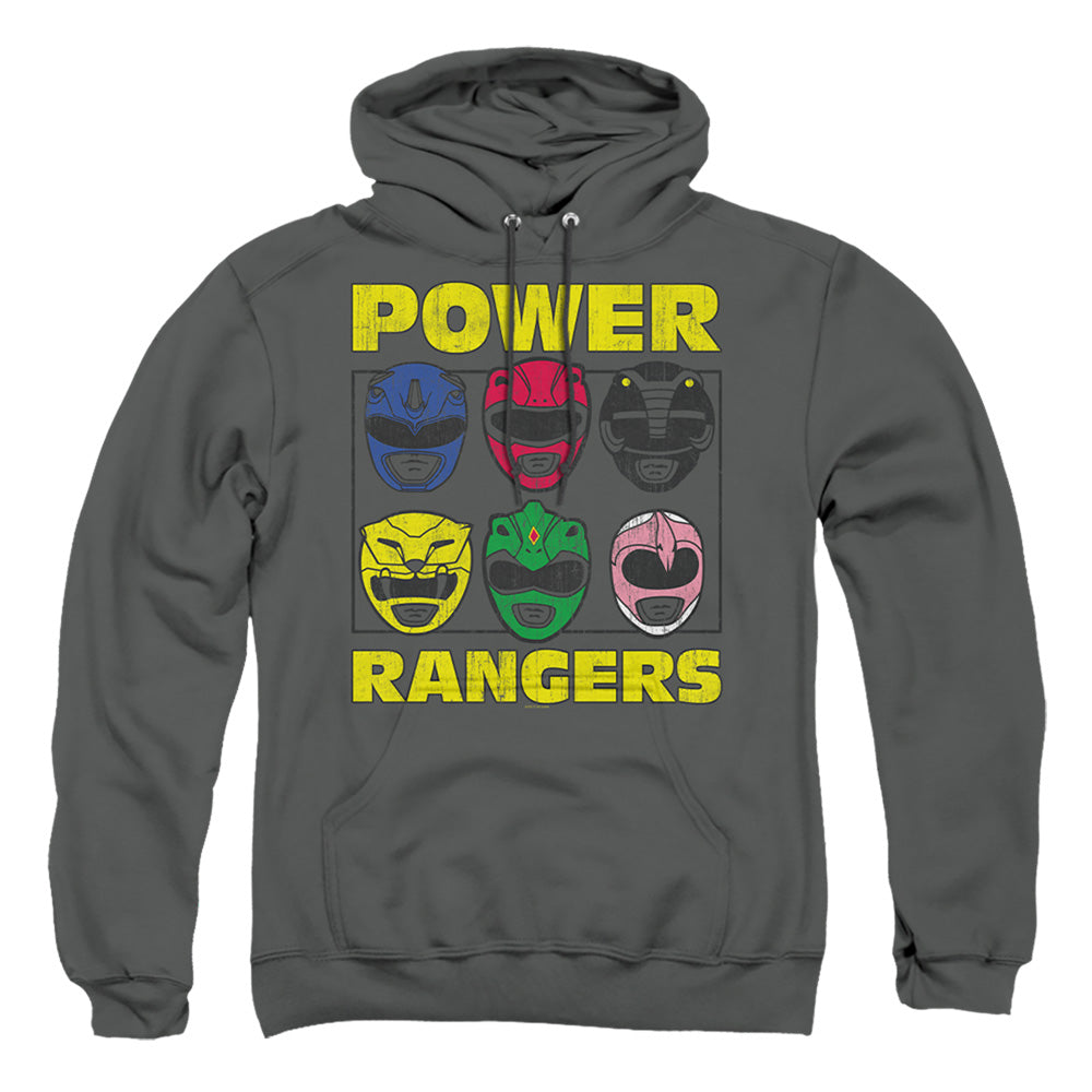 Power Rangers Ranger Heads Mens Hoodie Charcoal Officially Licensed