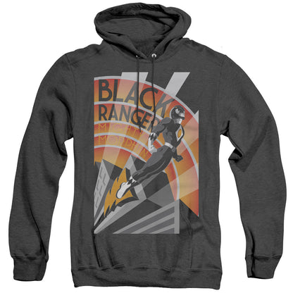 Power Rangers Black Ranger Deco Mens Heather Hoodie Black Officially Licensed
