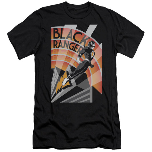 Power Rangers Black Ranger Deco Slim Fit Mens T Shirt Black