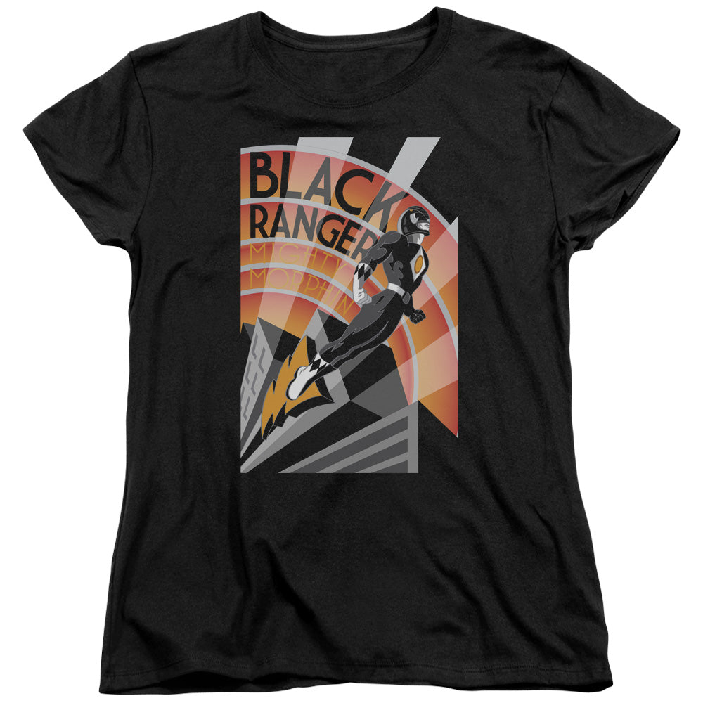 Power Rangers Black Ranger Deco Womens T Shirt Black