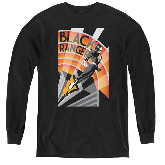 Power Rangers Black Ranger Deco Long Sleeve Kids Youth T Shirt Black