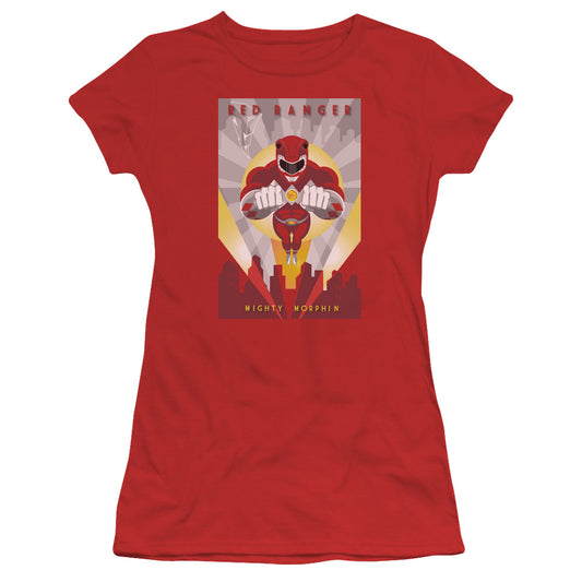 Power Rangers Red Deco Junior Sheer Cap Sleeve Womens T Shirt Red