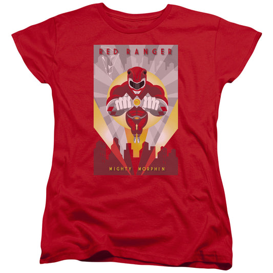 Power Rangers Red Deco Womens T Shirt Red