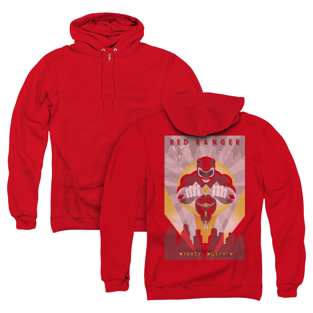 Power Rangers Red Deco Back Print Zipper Mens Hoodie Red