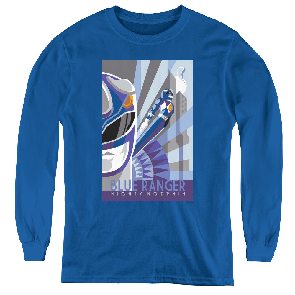 Power Rangers Blue Ranger Deco Long Sleeve Kids Youth T Shirt Royal Blue