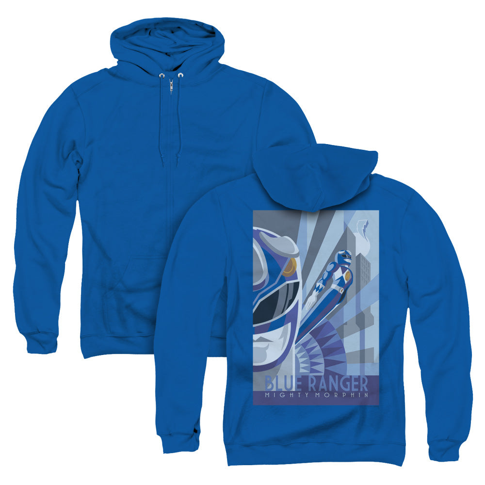 Power Rangers Blue Ranger Deco Back Print Zipper Mens Hoodie Royal Blue