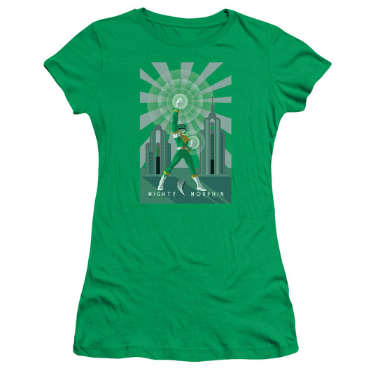 Power Rangers Green Ranger Deco Junior Sheer Cap Sleeve Womens T Shirt Kelly Green