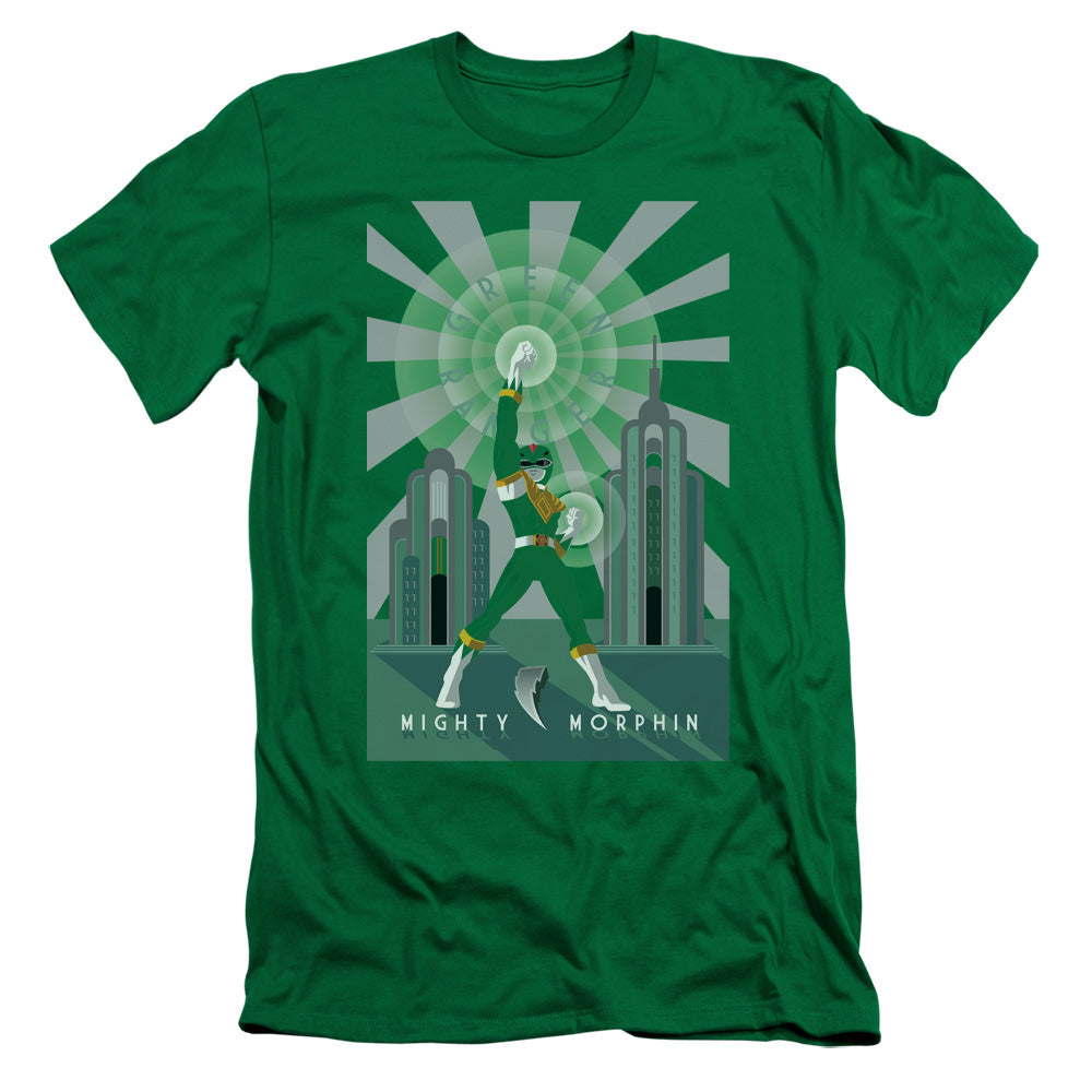 Power Rangers Green Ranger Deco Slim Fit Mens T Shirt Kelly Green