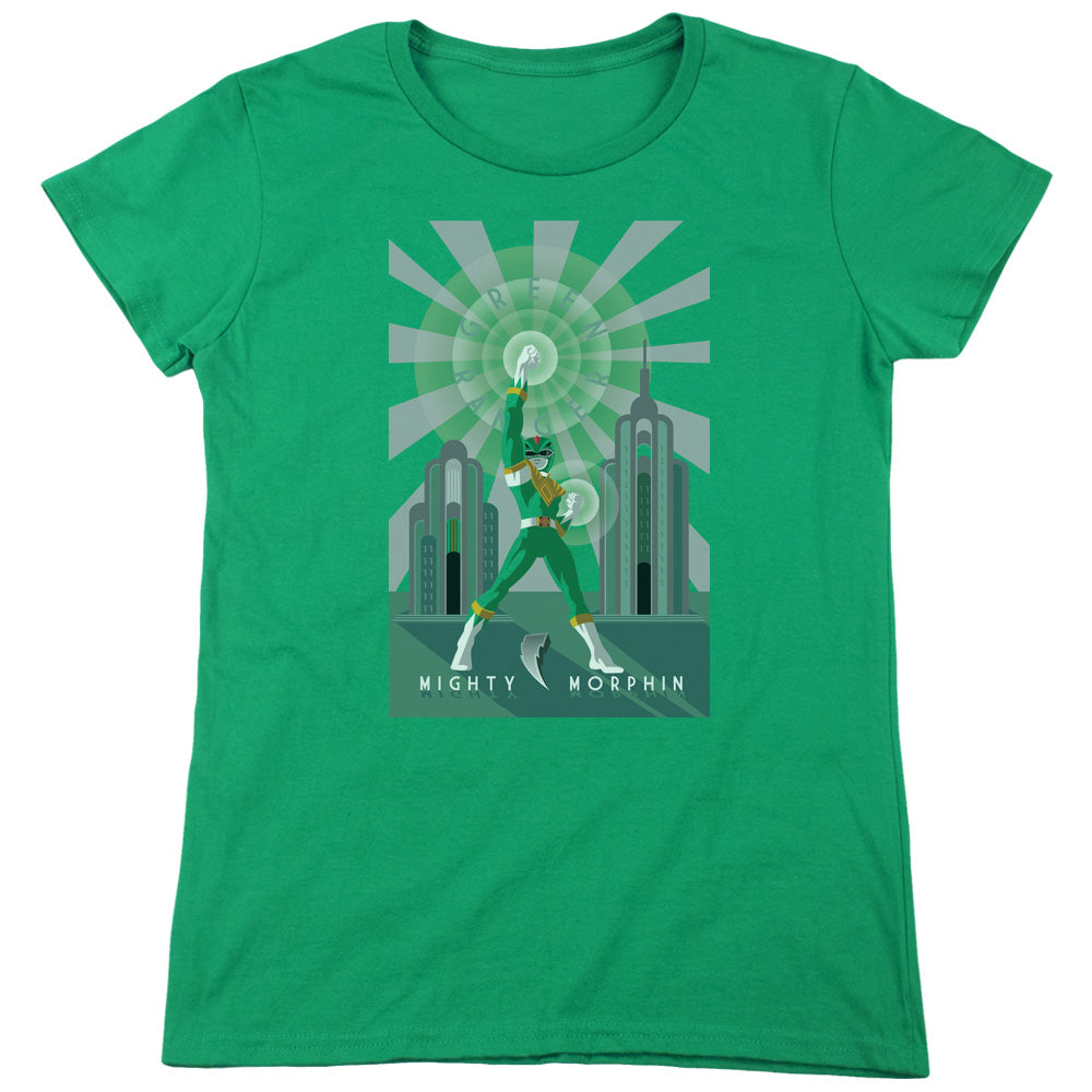 Power Rangers Green Ranger Deco Womens T Shirt Kelly Green