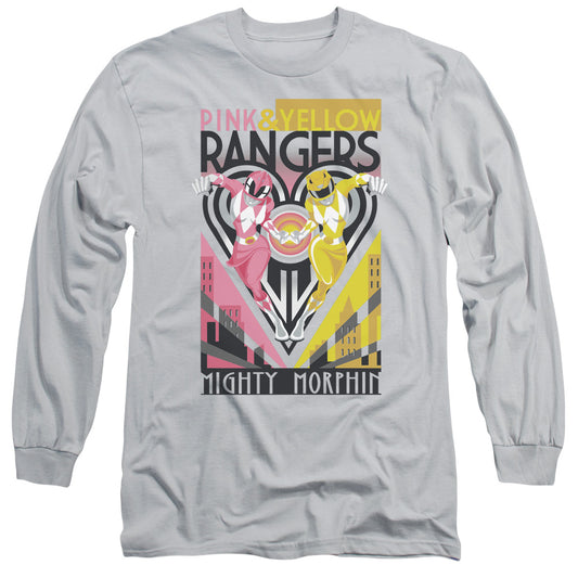 Power Rangers Pink & Yellow Deco Mens Long Sleeve Shirt Silver