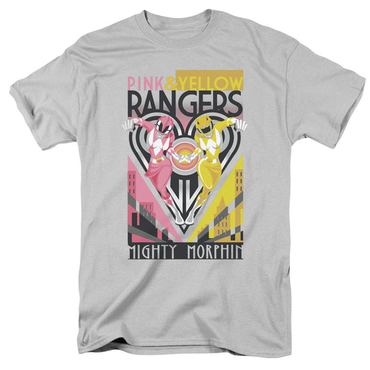 Power Rangers Pink & Yellow Deco Mens T Shirt Silver