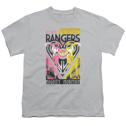 Power Rangers Pink & Yellow Deco Kids Youth T Shirt Silver