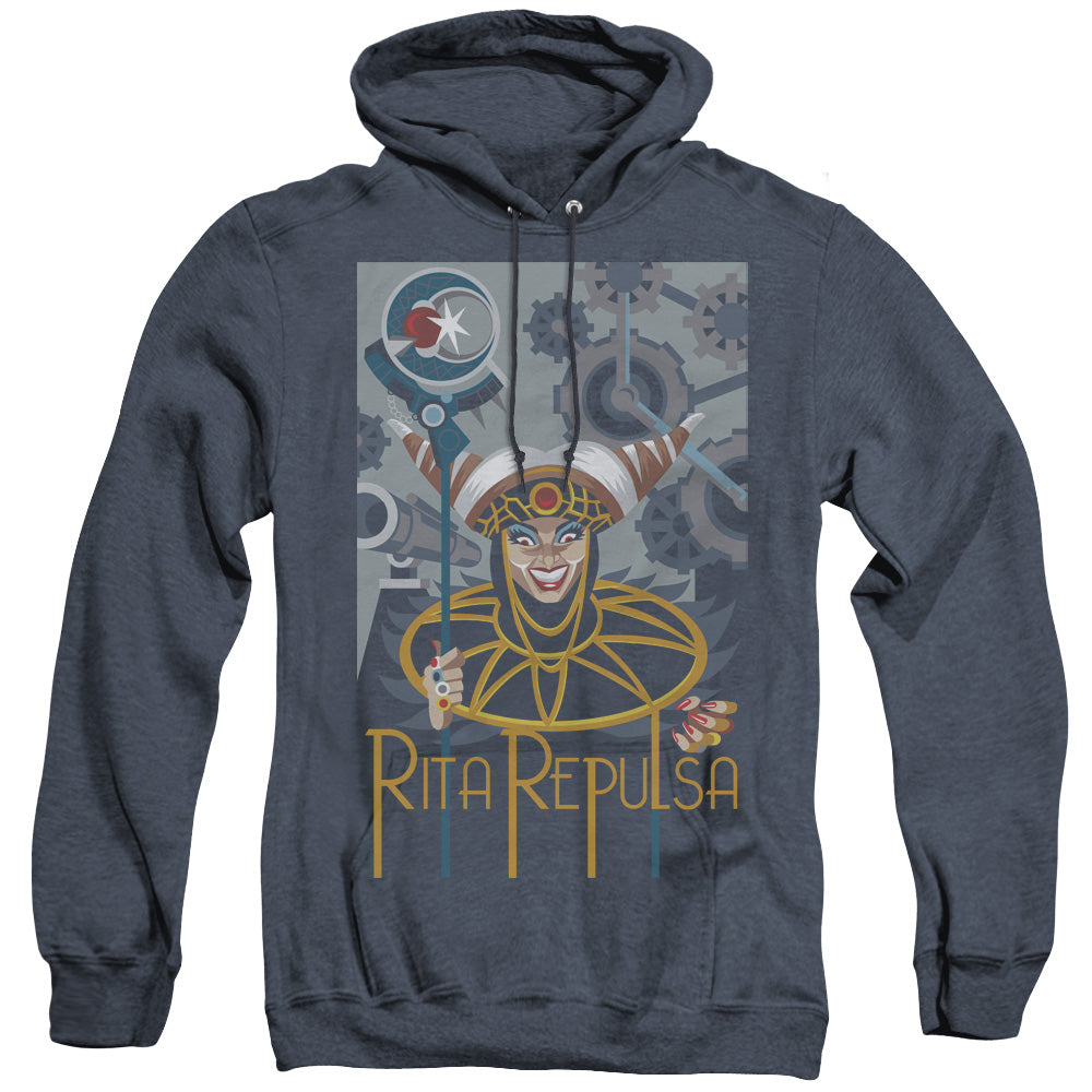 Power Rangers Rita Deco Mens Heather Hoodie Navy Officially Licensed