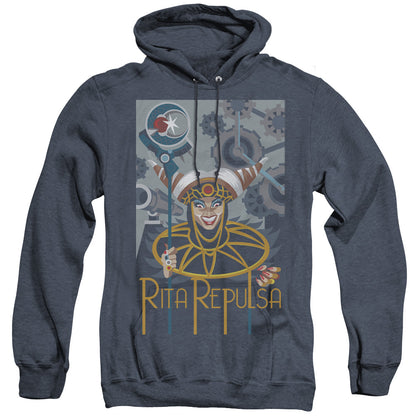 Power Rangers Rita Deco Mens Heather Hoodie Navy Officially Licensed