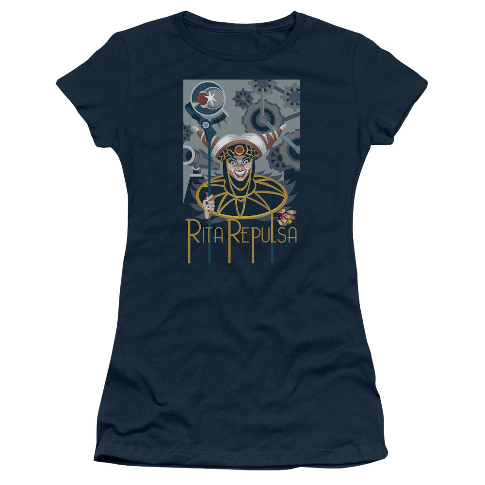 Power Rangers Rita Deco Junior Sheer Cap Sleeve Womens T Shirt Navy Blue