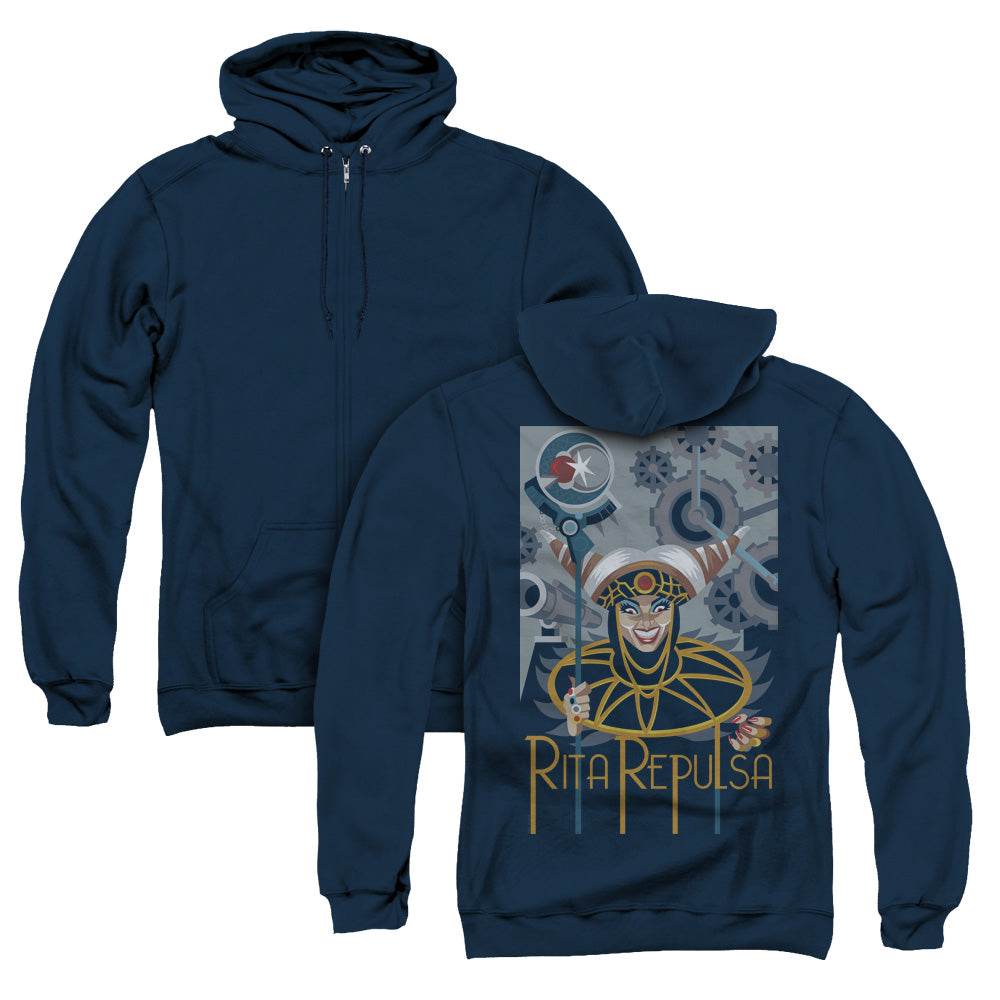 Power Rangers Rita Deco Back Print Zipper Mens Hoodie Navy Blue