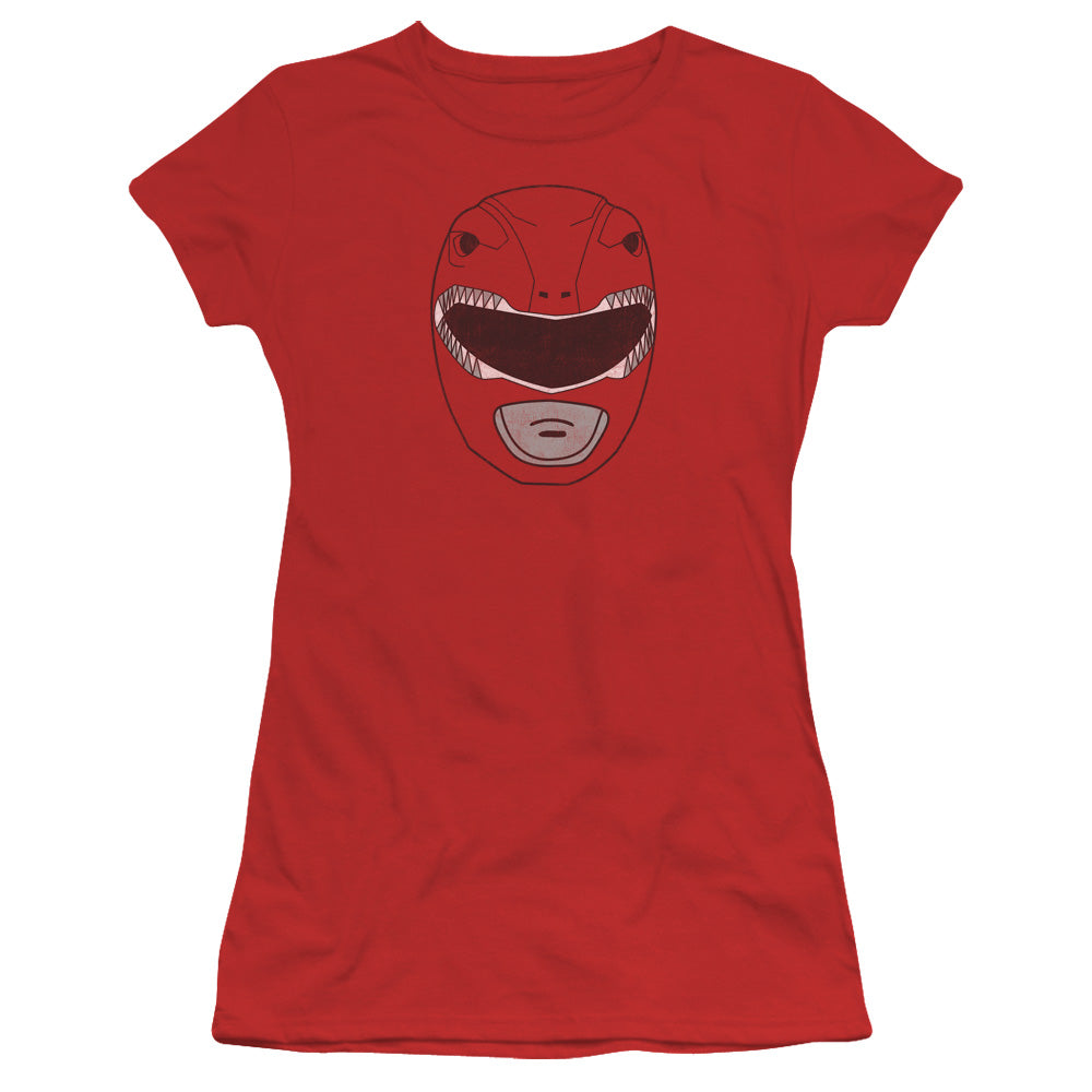 Power Rangers Red Ranger Mask Junior Sheer Cap Sleeve Womens T Shirt Red