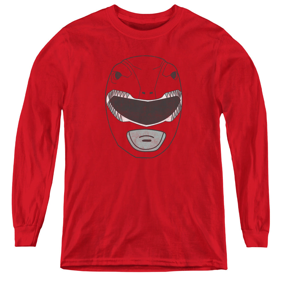 Power Rangers Red Ranger Mask Long Sleeve Kids Youth T Shirt Red