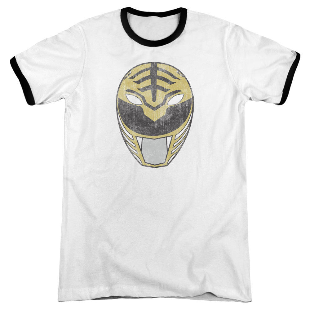 Power Rangers White Ranger Mask Heather Ringer Mens T Shirt White